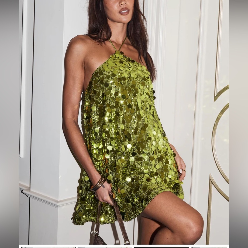 Green Sequin Halter Dress